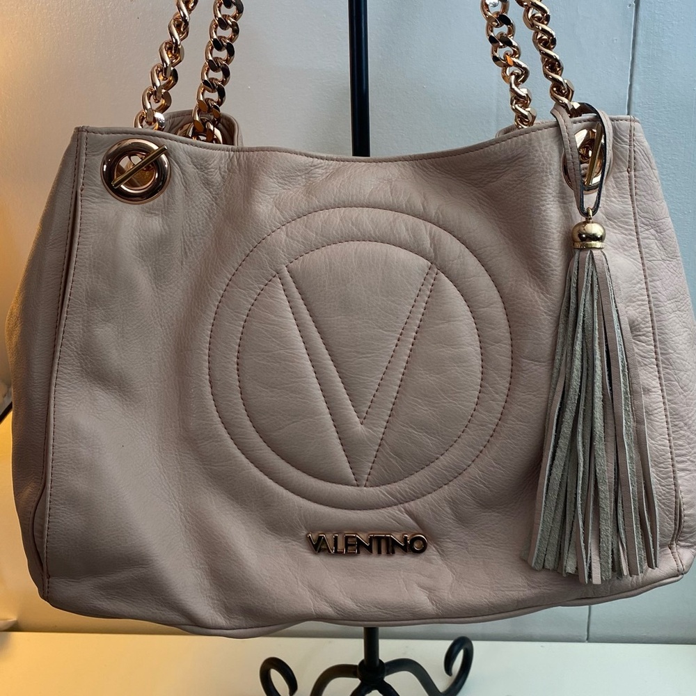 Valentino Beige Shoulder Bag with Gold Accents